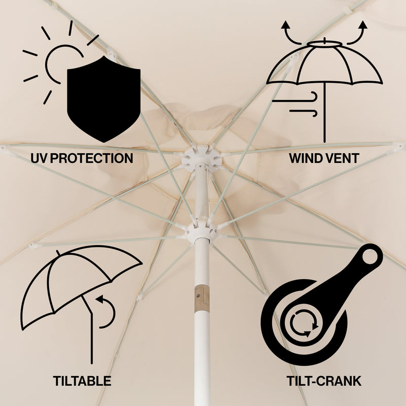 Marina 8 ft. Classic Bohemian Scalloped Market Patio Umbrella with Auto-Tilt Crank Wind Vent and UV Protection
