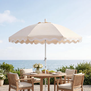 Marina 8 ft. Classic Bohemian Scalloped Market Patio Umbrella with Auto-Tilt Crank Wind Vent and UV Protection
