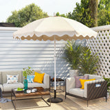 Marina 8 ft. Classic Bohemian Scalloped Market Patio Umbrella with Auto-Tilt Crank Wind Vent and UV Protection