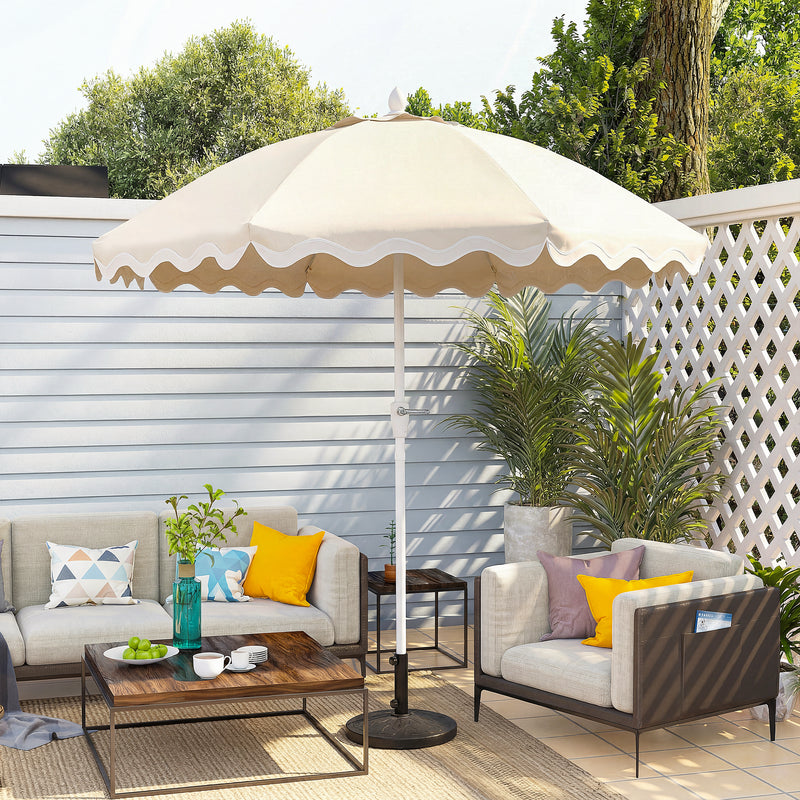 Marina 8 ft. Classic Bohemian Scalloped Market Patio Umbrella with Auto-Tilt Crank Wind Vent and UV Protection