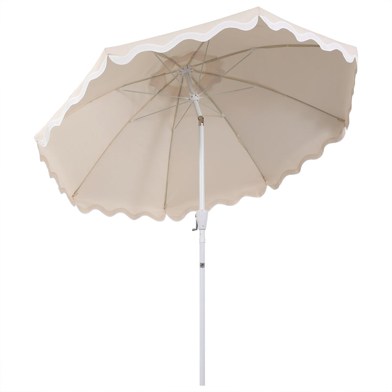 Marina 8 ft. Classic Bohemian Scalloped Market Patio Umbrella with Auto-Tilt Crank Wind Vent and UV Protection