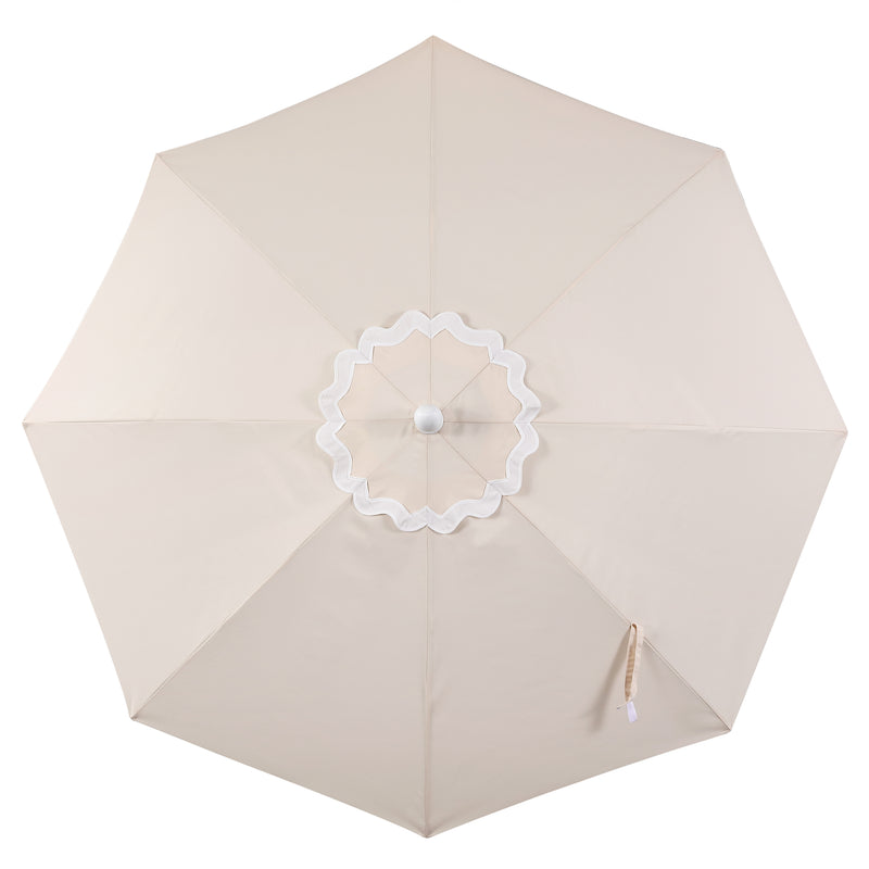 Marina 8 ft. Classic Bohemian Scalloped Market Patio Umbrella with Auto-Tilt Crank Wind Vent and UV Protection
