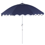 Marina 8 ft. Classic Bohemian Scalloped Market Patio Umbrella with Auto-Tilt Crank Wind Vent and UV Protection