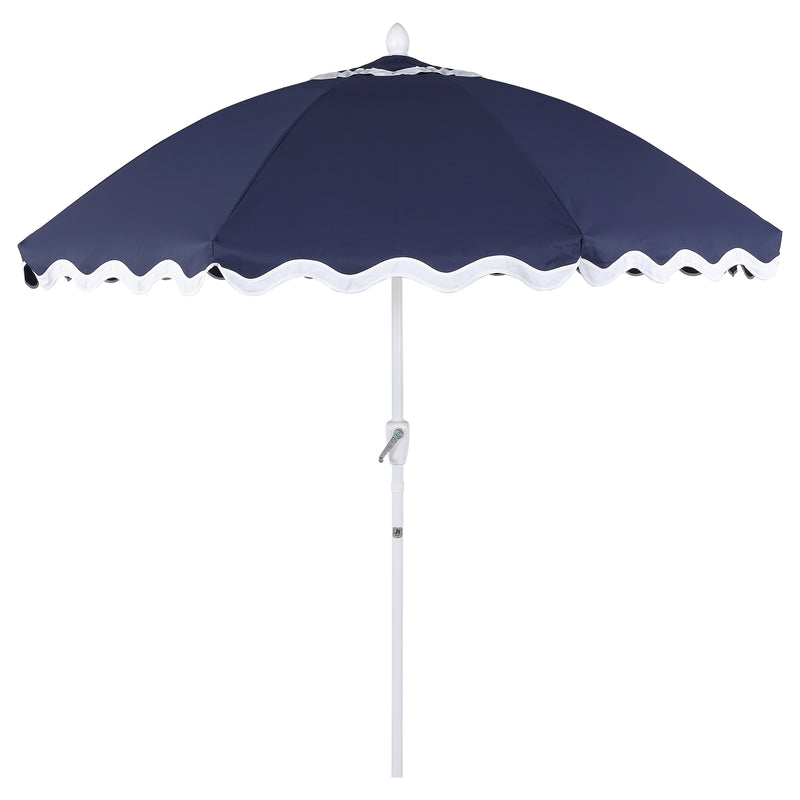 Marina 8 ft. Classic Bohemian Scalloped Market Patio Umbrella with Auto-Tilt Crank Wind Vent and UV Protection