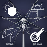 Marina 8 ft. Classic Bohemian Scalloped Market Patio Umbrella with Auto-Tilt Crank Wind Vent and UV Protection