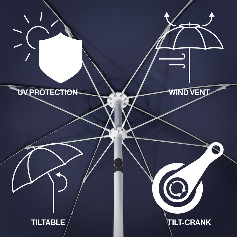 Marina 8 ft. Classic Bohemian Scalloped Market Patio Umbrella with Auto-Tilt Crank Wind Vent and UV Protection