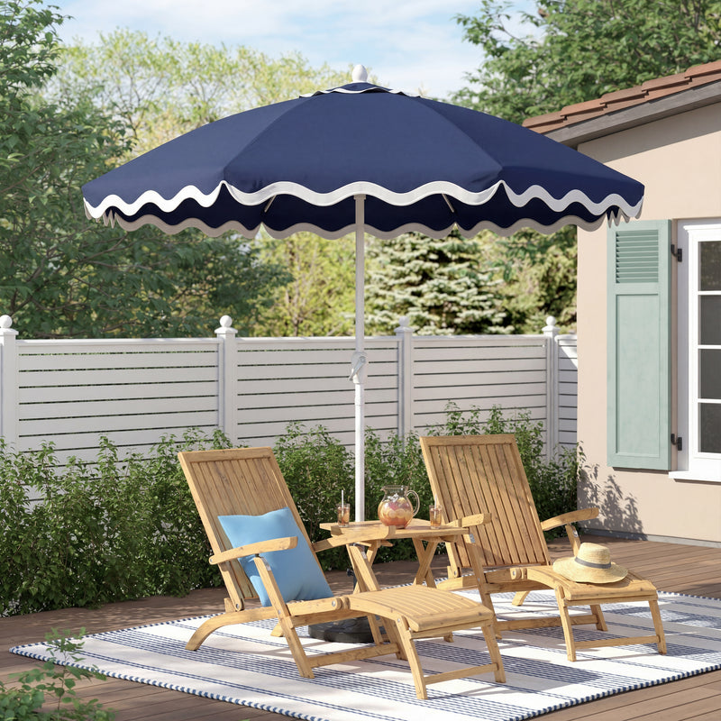 Marina 8 ft. Classic Bohemian Scalloped Market Patio Umbrella with Auto-Tilt Crank Wind Vent and UV Protection