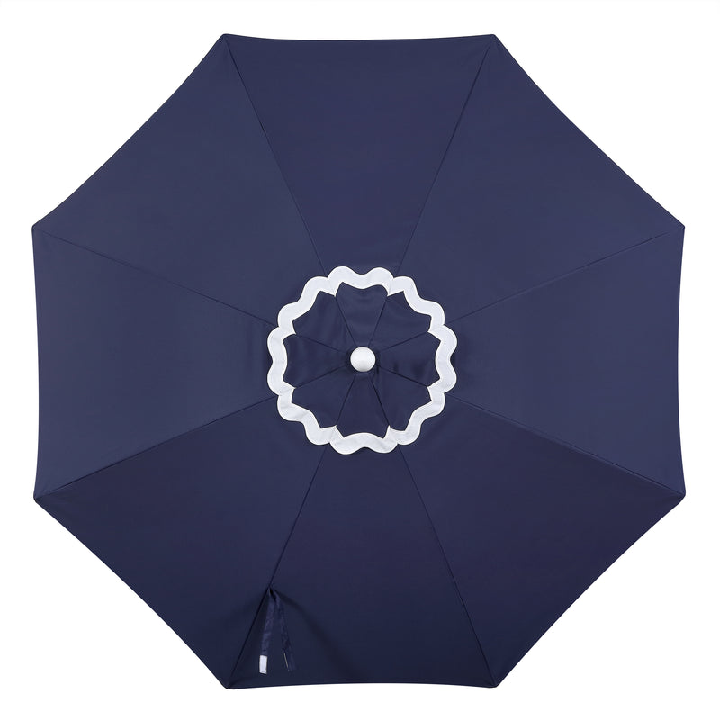 Marina 8 ft. Classic Bohemian Scalloped Market Patio Umbrella with Auto-Tilt Crank Wind Vent and UV Protection