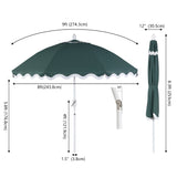 Marina 8 ft. Classic Bohemian Scalloped Market Patio Umbrella with Auto-Tilt Crank Wind Vent and UV Protection