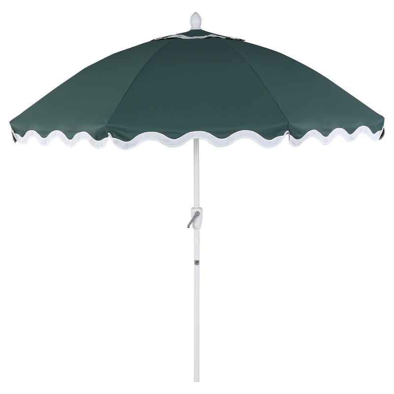 Marina 8 ft. Classic Bohemian Scalloped Market Patio Umbrella with Auto-Tilt Crank Wind Vent and UV Protection