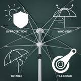 Marina 8 ft. Classic Bohemian Scalloped Market Patio Umbrella with Auto-Tilt Crank Wind Vent and UV Protection