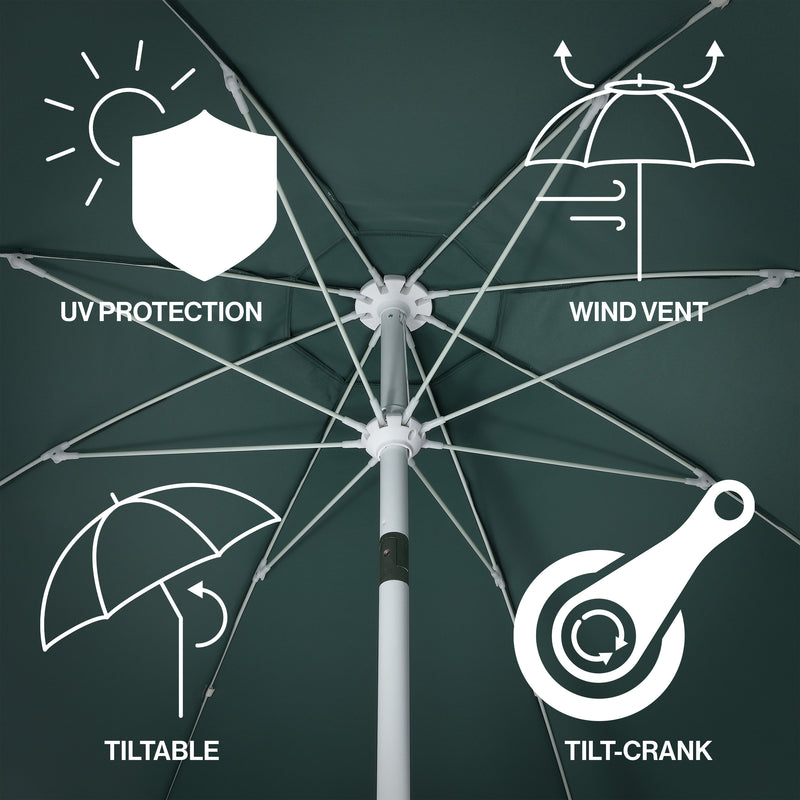 Marina 8 ft. Classic Bohemian Scalloped Market Patio Umbrella with Auto-Tilt Crank Wind Vent and UV Protection