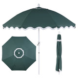 Marina 8 ft. Classic Bohemian Scalloped Market Patio Umbrella with Auto-Tilt Crank Wind Vent and UV Protection
