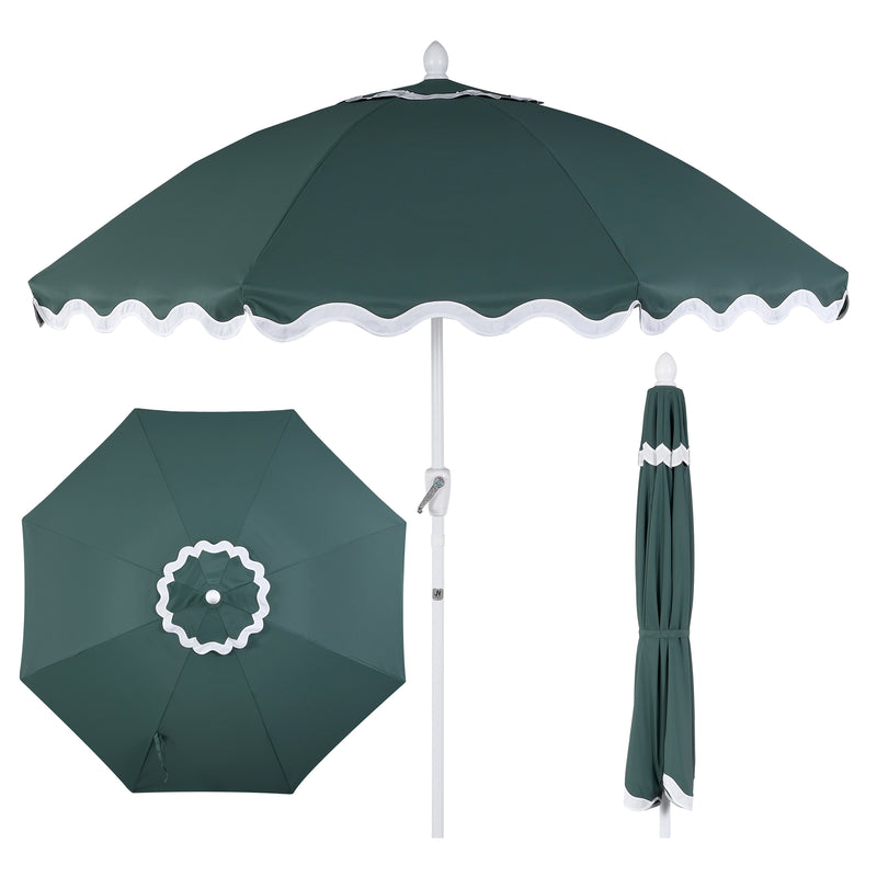 Marina 8 ft. Classic Bohemian Scalloped Market Patio Umbrella with Auto-Tilt Crank Wind Vent and UV Protection