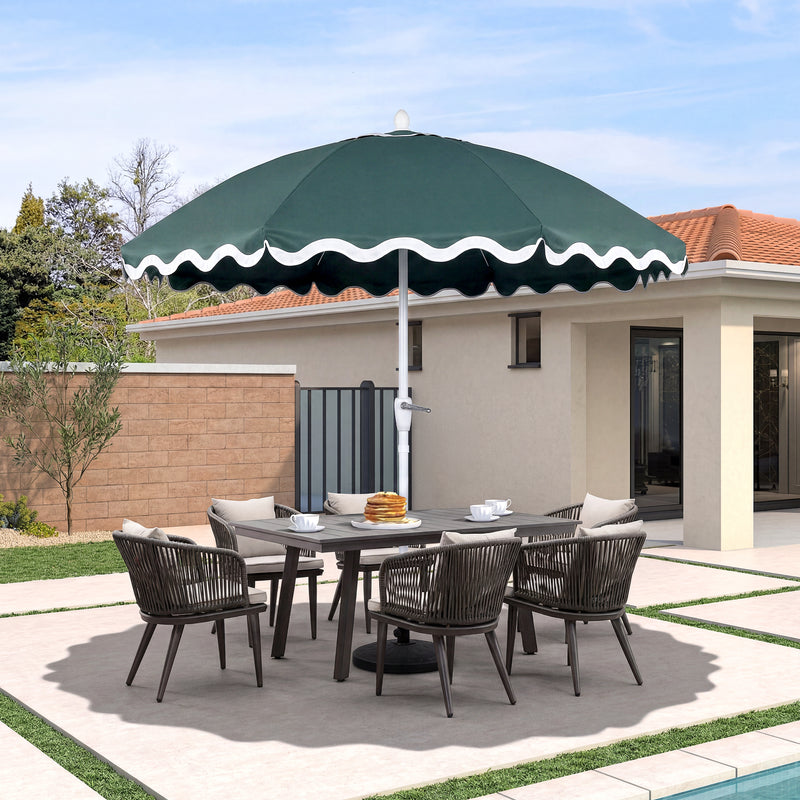 Marina 8 ft. Classic Bohemian Scalloped Market Patio Umbrella with Auto-Tilt Crank Wind Vent and UV Protection