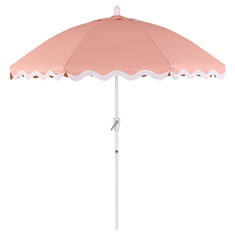 Marina 8 ft. Classic Bohemian Scalloped Market Patio Umbrella with Auto-Tilt Crank Wind Vent and UV Protection