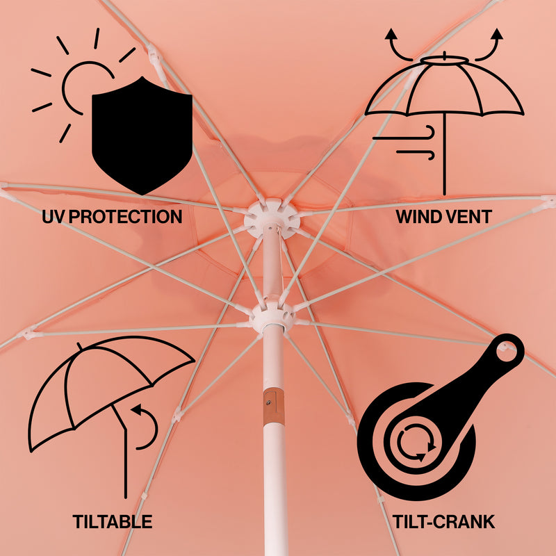 Marina 8 ft. Classic Bohemian Scalloped Market Patio Umbrella with Auto-Tilt Crank Wind Vent and UV Protection