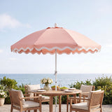 Marina 8 ft. Classic Bohemian Scalloped Market Patio Umbrella with Auto-Tilt Crank Wind Vent and UV Protection
