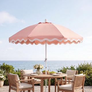 Marina 8 ft. Classic Bohemian Scalloped Market Patio Umbrella with Auto-Tilt Crank Wind Vent and UV Protection