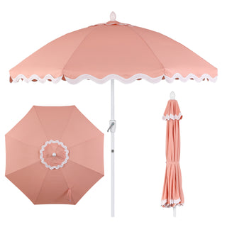 Marina 8 ft. Classic Bohemian Scalloped Market Patio Umbrella with Auto-Tilt Crank Wind Vent and UV Protection