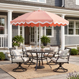 Marina 8 ft. Classic Bohemian Scalloped Market Patio Umbrella with Auto-Tilt Crank Wind Vent and UV Protection