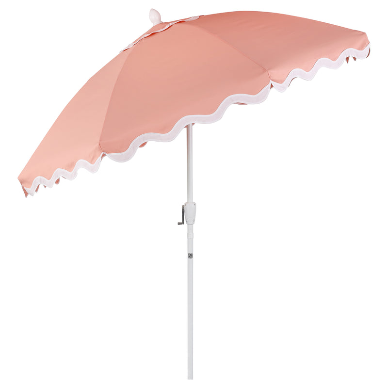 Marina 8 ft. Classic Bohemian Scalloped Market Patio Umbrella with Auto-Tilt Crank Wind Vent and UV Protection