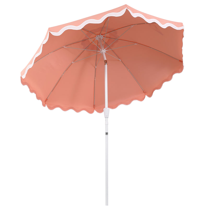 Marina 8 ft. Classic Bohemian Scalloped Market Patio Umbrella with Auto-Tilt Crank Wind Vent and UV Protection