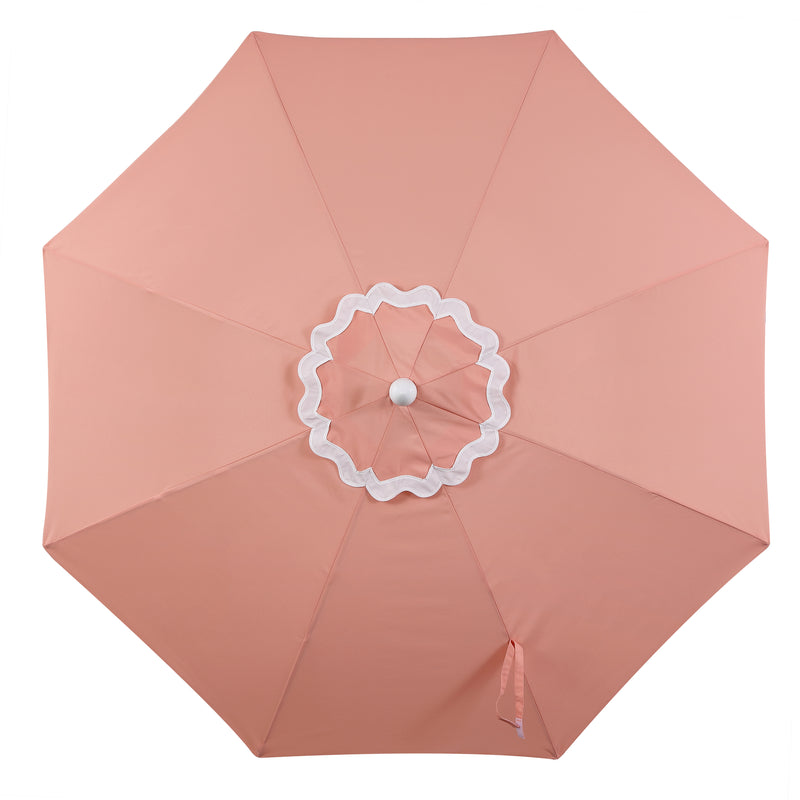 Marina 8 ft. Classic Bohemian Scalloped Market Patio Umbrella with Auto-Tilt Crank Wind Vent and UV Protection