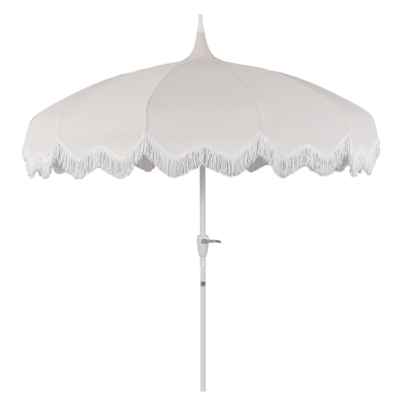 Delphine 8 ft. Classic Bohemian Fringe Pagoda Market Patio Umbrella with Auto-Tilt Crank Wind Vent and UV Protection