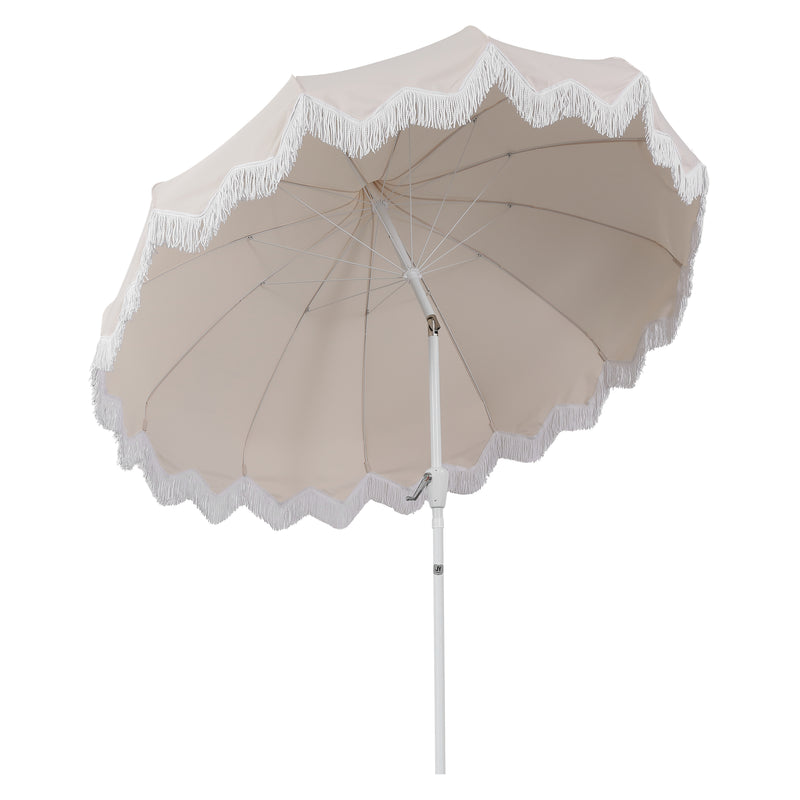 Delphine 8 ft. Classic Bohemian Fringe Pagoda Market Patio Umbrella with Auto-Tilt Crank Wind Vent and UV Protection