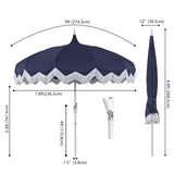 Delphine 8 ft. Classic Bohemian Fringe Pagoda Market Patio Umbrella with Auto-Tilt Crank Wind Vent and UV Protection