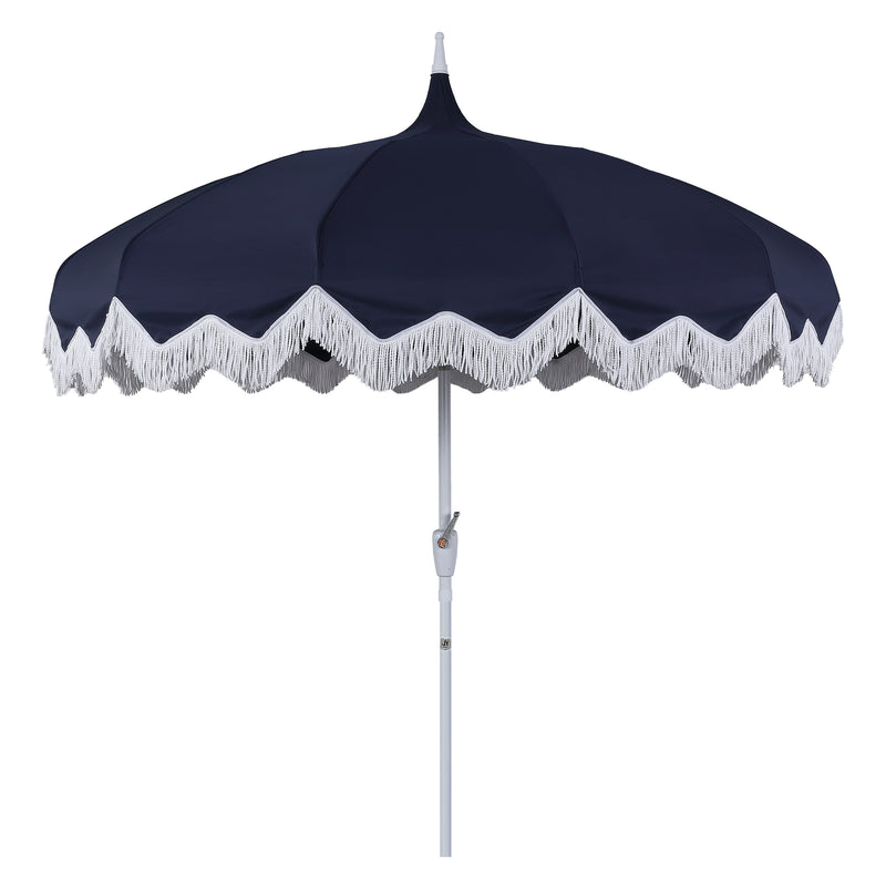 Delphine 8 ft. Classic Bohemian Fringe Pagoda Market Patio Umbrella with Auto-Tilt Crank Wind Vent and UV Protection