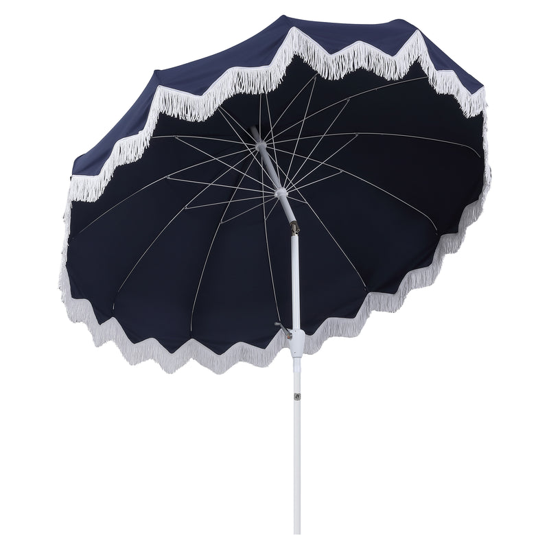 Delphine 8 ft. Classic Bohemian Fringe Pagoda Market Patio Umbrella with Auto-Tilt Crank Wind Vent and UV Protection