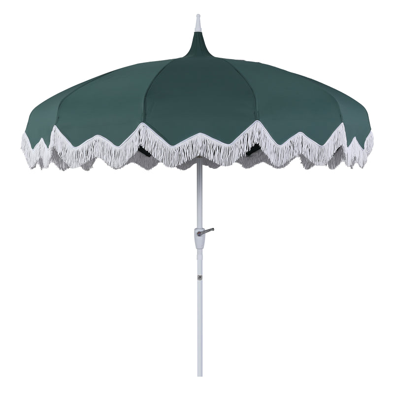 Delphine 8 ft. Classic Bohemian Fringe Pagoda Market Patio Umbrella with Auto-Tilt Crank Wind Vent and UV Protection