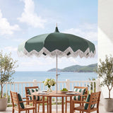 Delphine 8 ft. Classic Bohemian Fringe Pagoda Market Patio Umbrella with Auto-Tilt Crank Wind Vent and UV Protection