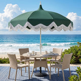 Delphine 8 ft. Classic Bohemian Fringe Pagoda Market Patio Umbrella with Auto-Tilt Crank Wind Vent and UV Protection
