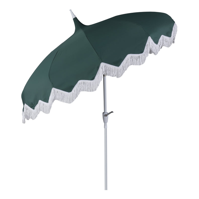 Delphine 8 ft. Classic Bohemian Fringe Pagoda Market Patio Umbrella with Auto-Tilt Crank Wind Vent and UV Protection
