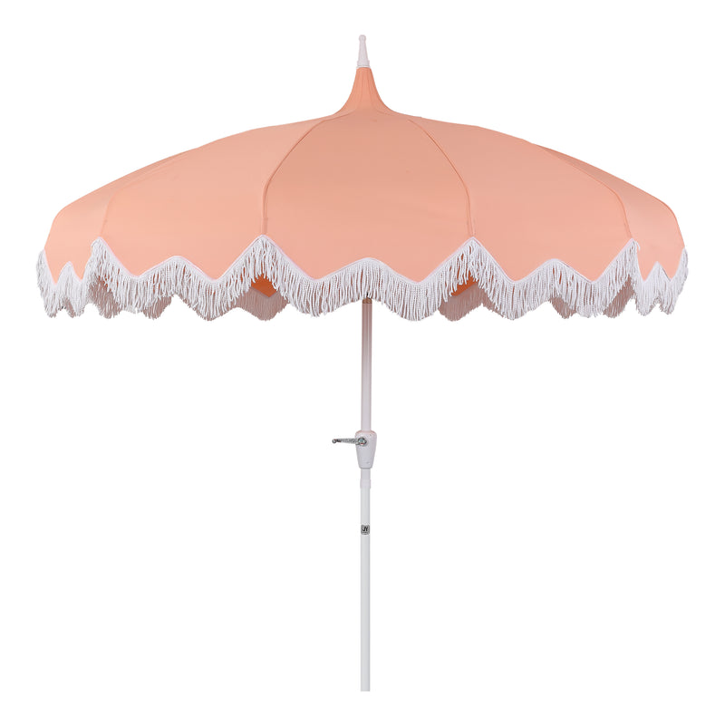 Delphine 8 ft. Classic Bohemian Fringe Pagoda Market Patio Umbrella with Auto-Tilt Crank Wind Vent and UV Protection