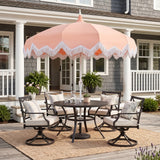 Delphine 8 ft. Classic Bohemian Fringe Pagoda Market Patio Umbrella with Auto-Tilt Crank Wind Vent and UV Protection