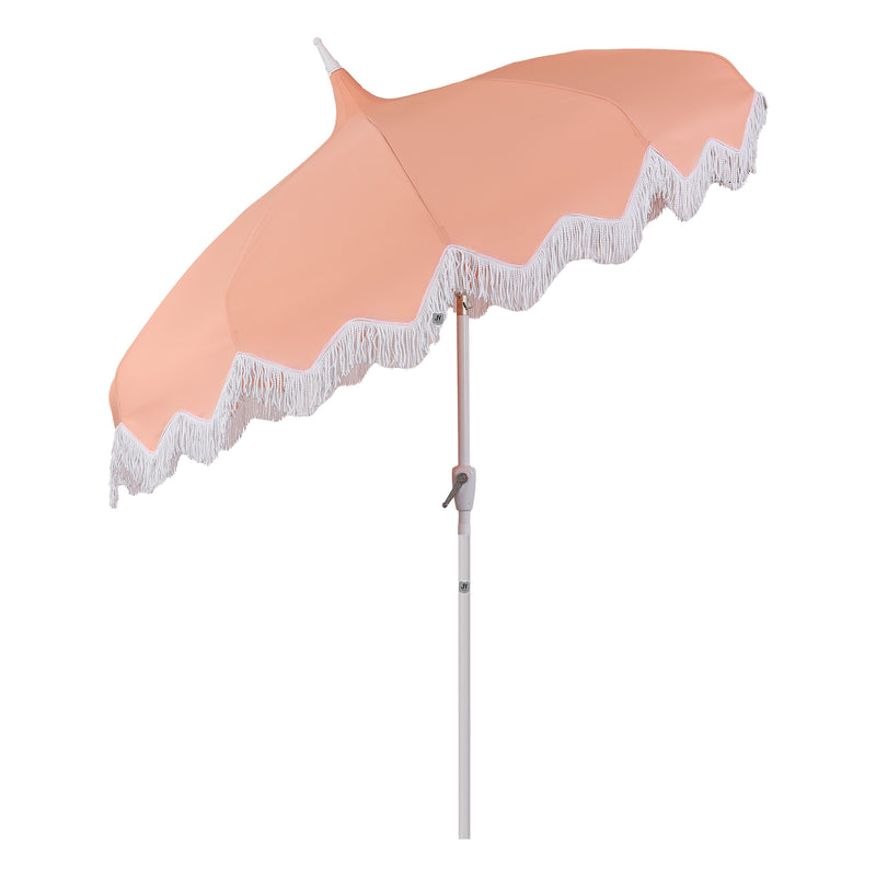 Delphine 8 ft. Classic Bohemian Fringe Pagoda Market Patio Umbrella with Auto-Tilt Crank Wind Vent and UV Protection