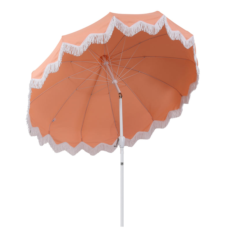 Delphine 8 ft. Classic Bohemian Fringe Pagoda Market Patio Umbrella with Auto-Tilt Crank Wind Vent and UV Protection