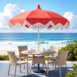 Delphine 8 ft. Classic Bohemian Fringe Pagoda Market Patio Umbrella with Auto-Tilt Crank Wind Vent and UV Protection