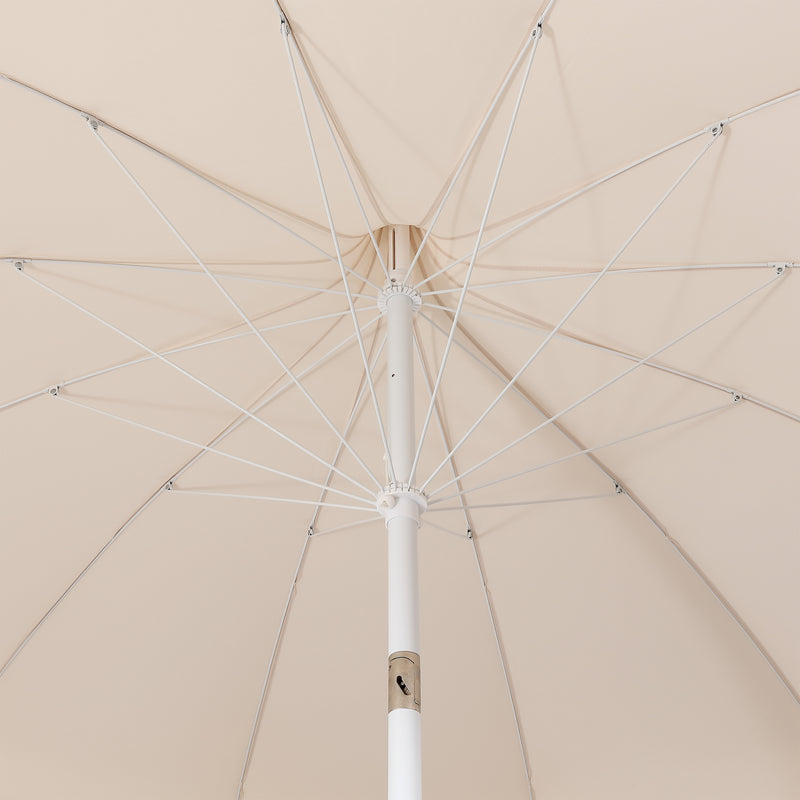 Maren 8 ft. Classic Coastal Scalloped Lotus Pagoda Market Patio Umbrella with Auto-Tilt Crank Wind Vent and UV Protection
