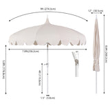 Maren 8 ft. Classic Coastal Scalloped Lotus Pagoda Market Patio Umbrella with Auto-Tilt Crank Wind Vent and UV Protection