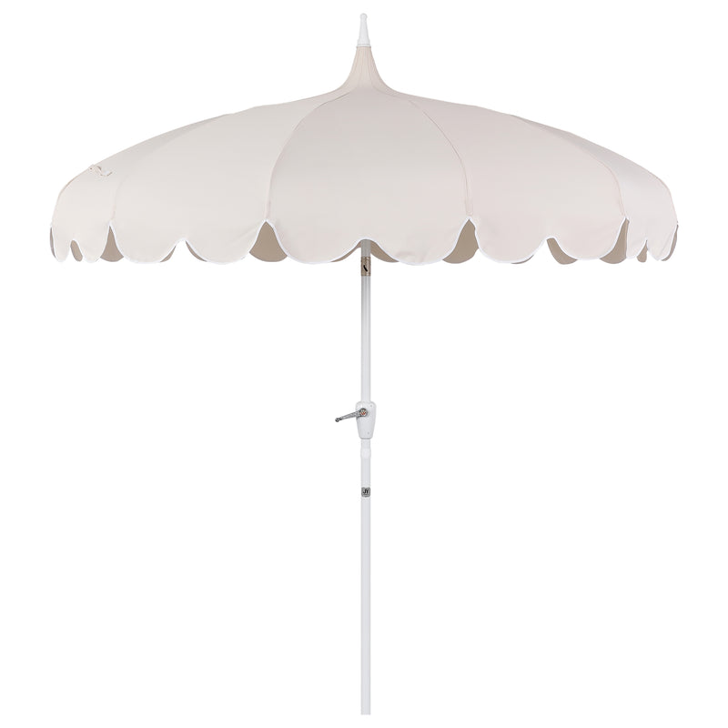 Maren 8 ft. Classic Coastal Scalloped Lotus Pagoda Market Patio Umbrella with Auto-Tilt Crank Wind Vent and UV Protection