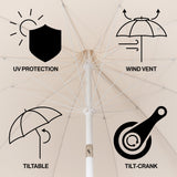 Maren 8 ft. Classic Coastal Scalloped Lotus Pagoda Market Patio Umbrella with Auto-Tilt Crank Wind Vent and UV Protection