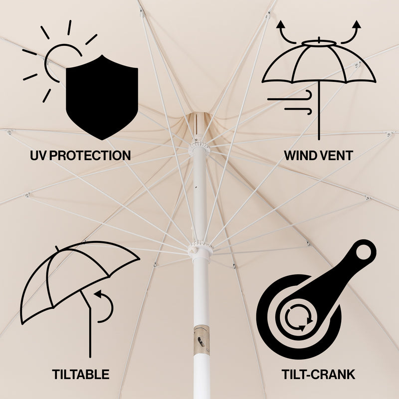 Maren 8 ft. Classic Coastal Scalloped Lotus Pagoda Market Patio Umbrella with Auto-Tilt Crank Wind Vent and UV Protection