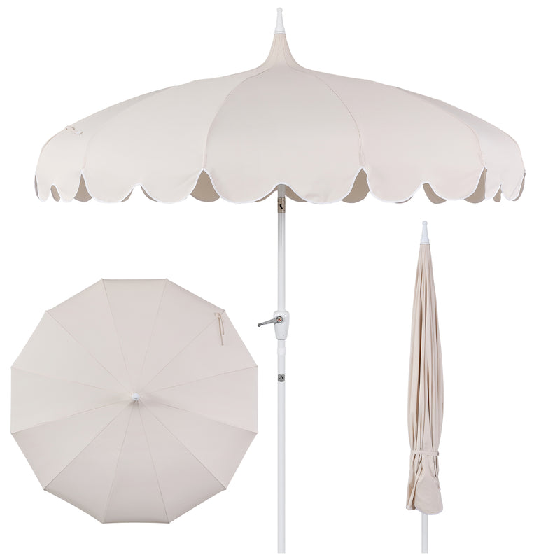 Maren 8 ft. Classic Coastal Scalloped Lotus Pagoda Market Patio Umbrella with Auto-Tilt Crank Wind Vent and UV Protection