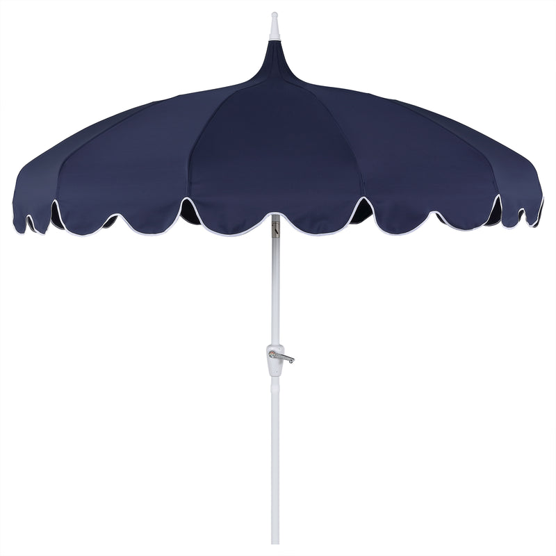 Maren 8 ft. Classic Coastal Scalloped Lotus Pagoda Market Patio Umbrella with Auto-Tilt Crank Wind Vent and UV Protection