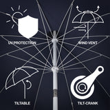 Maren 8 ft. Classic Coastal Scalloped Lotus Pagoda Market Patio Umbrella with Auto-Tilt Crank Wind Vent and UV Protection